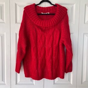 Soft Surroundings Women Red Guilia Cable Knit Cowl Neck Sweater Sz. 2X